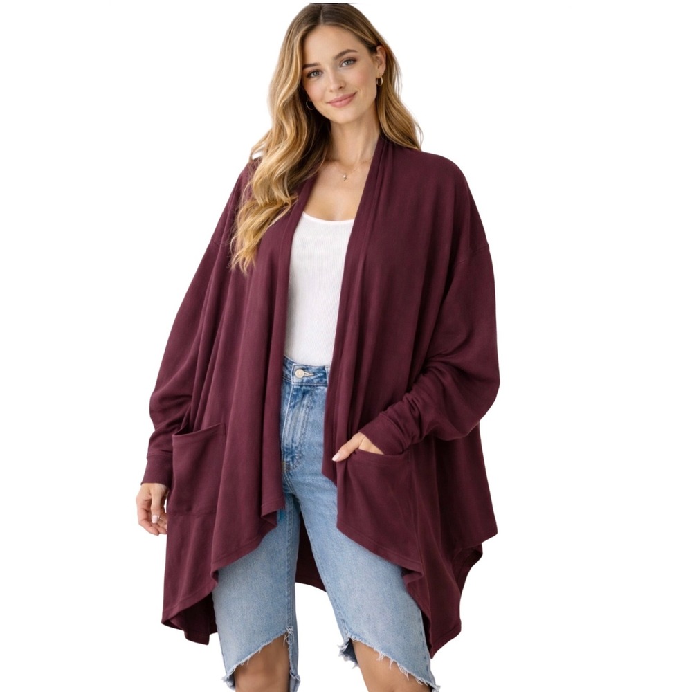 Free People Beach Oversized Burgundy Cardigan XS/S Slouchy Boho